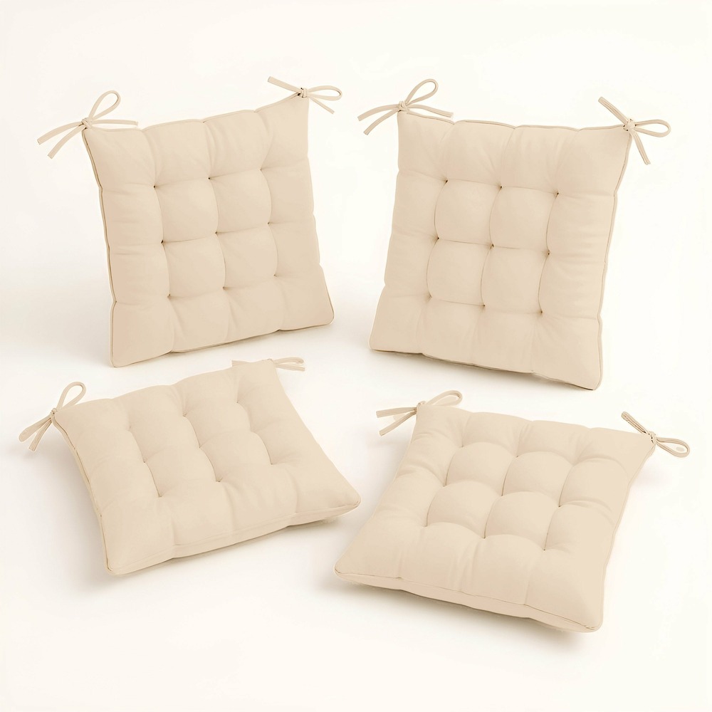 Lot de 4 galettes de chaise en polyester 40 x 40 cm beige