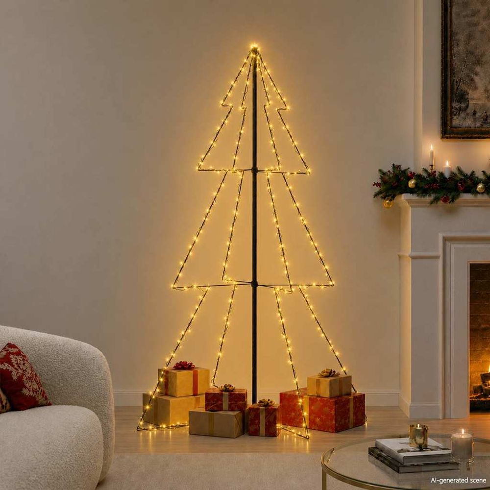 Sapin de noël cône lumineux 240 led métal pour jardin int/ext blanc chaud 180cm