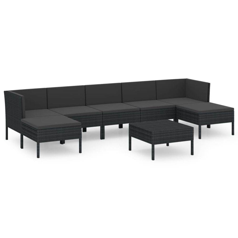 Salon de jardin 8 pcs avec coussins résine tressée noir