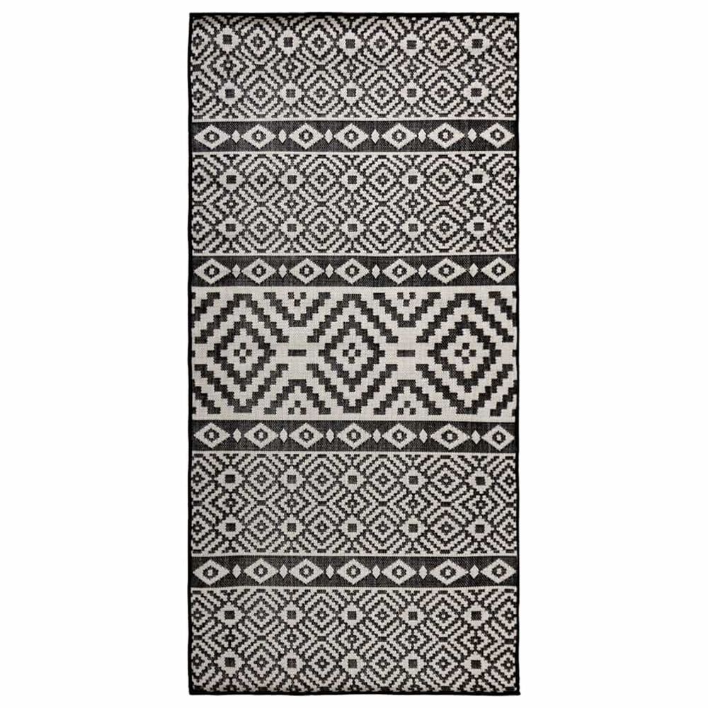 Tapis à tissage plat d'extérieur 80x150 cm rayures noires