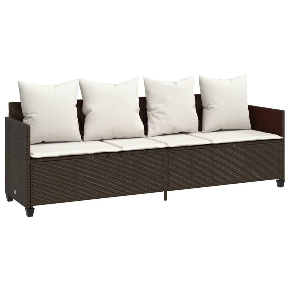 Chaise longue avec coussins marron résine tressée bain de soleil