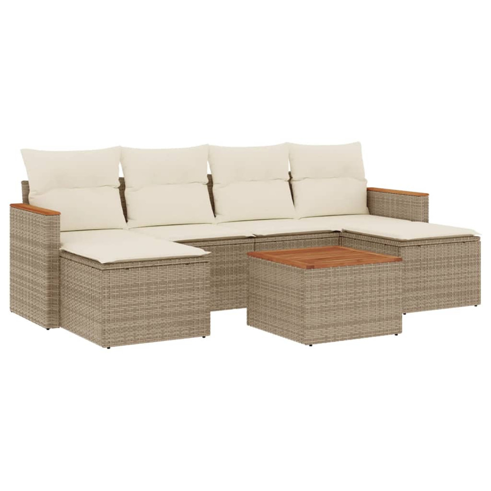 Salon de jardin avec coussins 7 pcs beige résine tressée