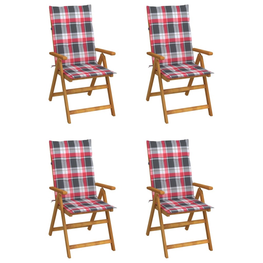 Chaises inclinables de jardin lot de 4 et coussins bois acacia