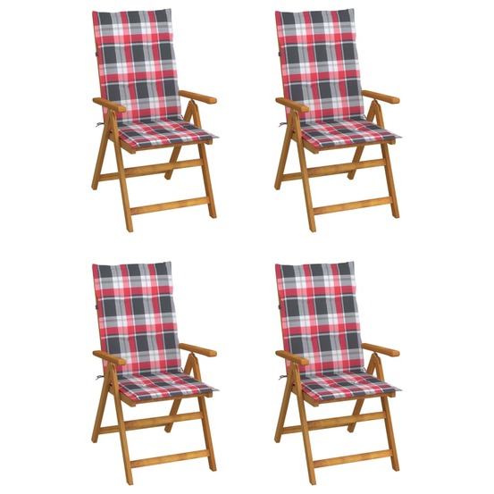 Chaises inclinables de jardin lot de 4 et coussins bois acacia