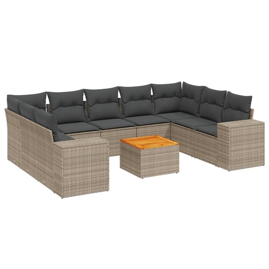 Salon de jardin avec coussins 10 pcs gris résine tressée