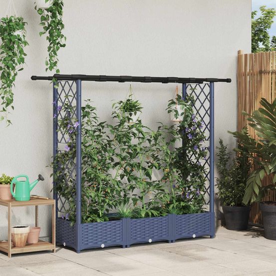 Bac de plantation pp pour balcon avec treillis latéral 164x40x121cm gris