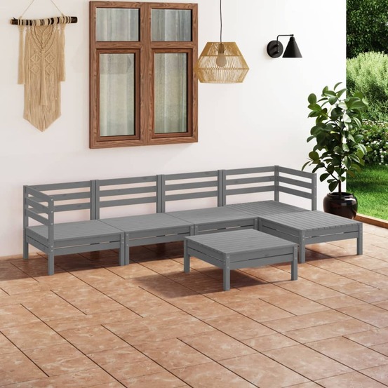 Salon de jardin 6 pcs bois de pin massif gris