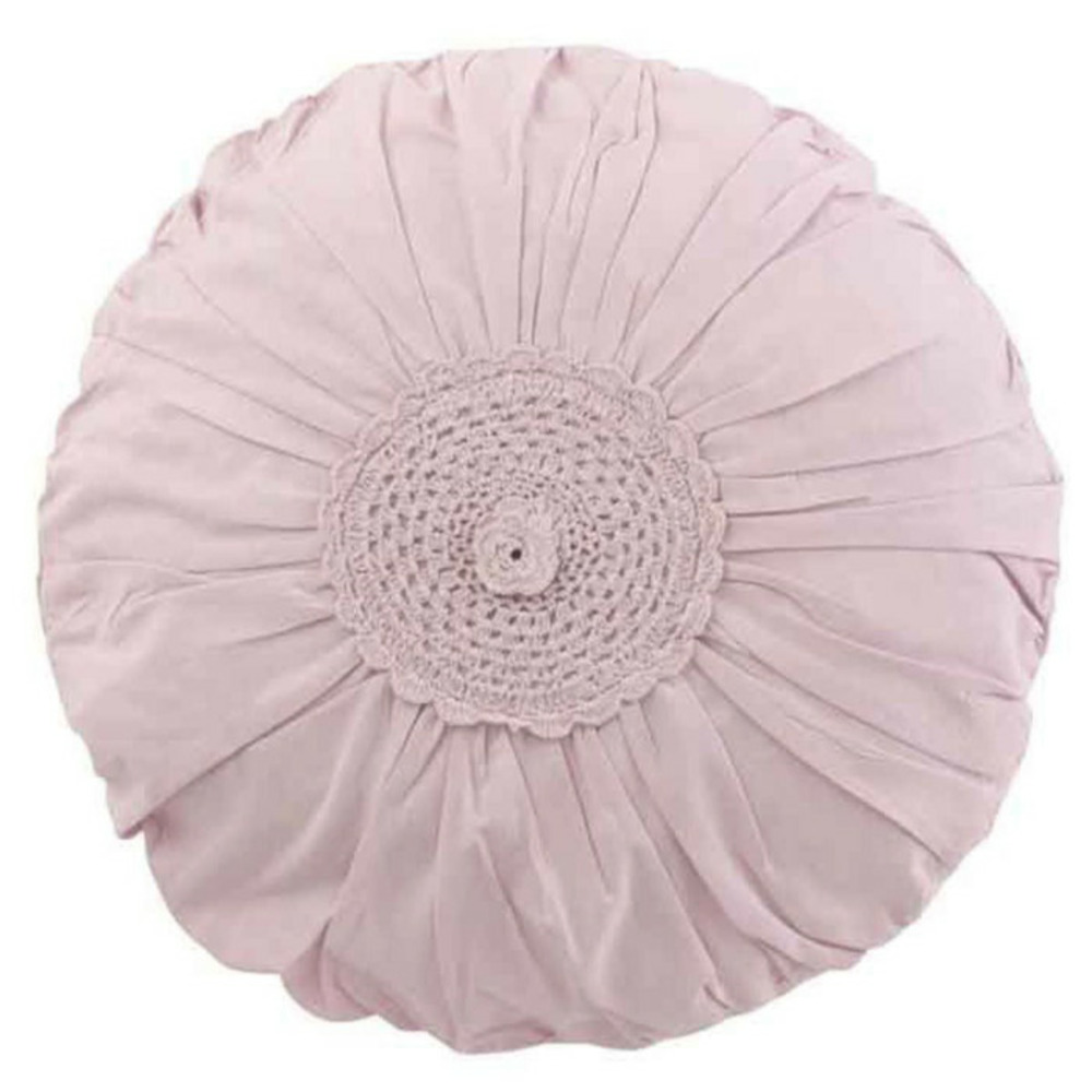 Coussin rond déco dentelle 40cm rose mauve
