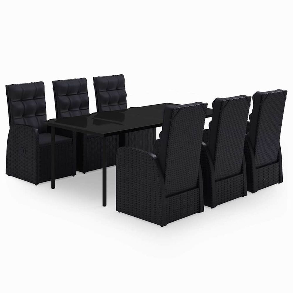 Ensemble à manger de jardin avec coussins 7 pcs noir