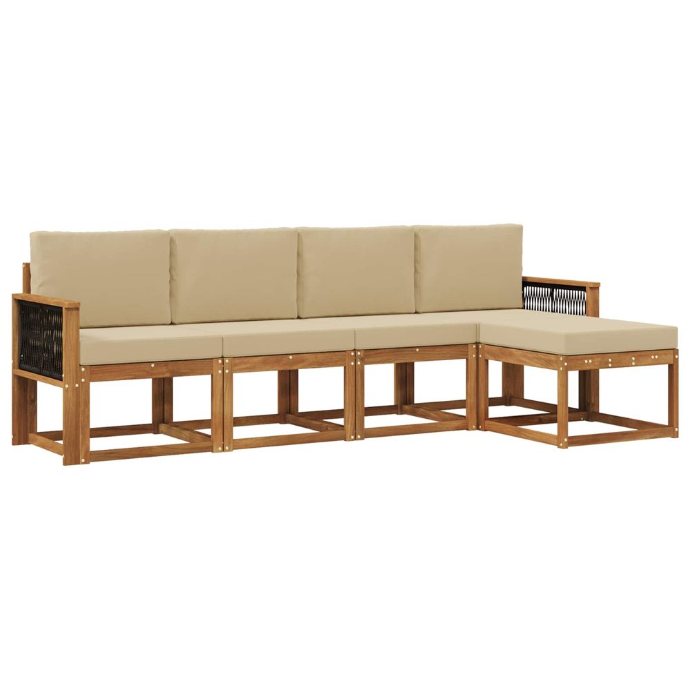 Ensemble de canapés d'extérieur 5 pc naturel et beige polyester