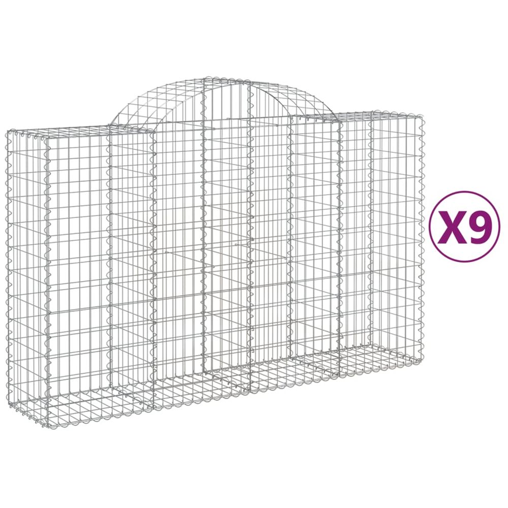 Paniers à gabions arqués 9 pcs 200x50x120/140 cm fer galvanisé