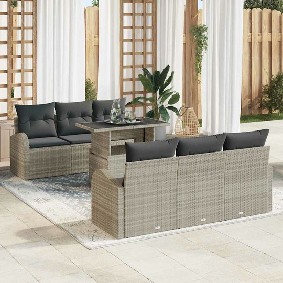 Ensemble de canapé de jardin 7 pcs gris clair poly rotin
