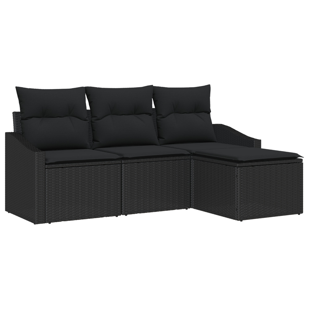 Ensemble de canapés de jardin 4 pièces avec coussins rattan poly noir