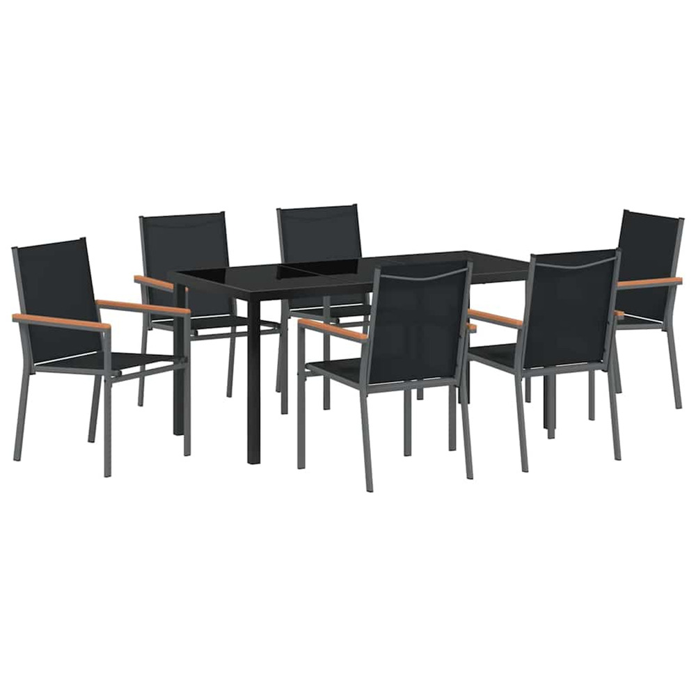 Ensemble de salle à manger pour jardin 7 pcs noir