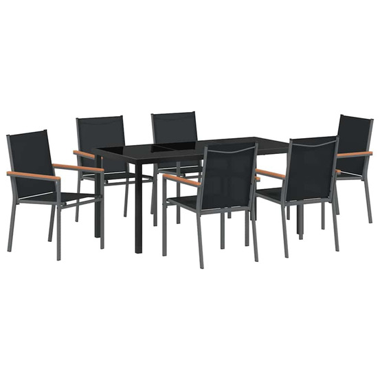 Ensemble de salle à manger pour jardin 7 pcs noir