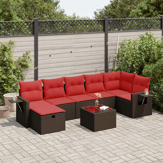 Salon de jardin 8 pcs avec coussins marron résine tressée