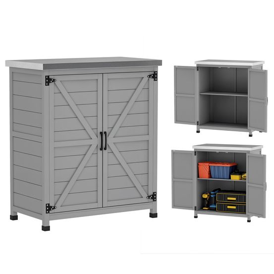 Armoire de jardin bois sapin extérieur plan travail acier galvanisé 79x43x92cm gris - comfortxl outdoor living