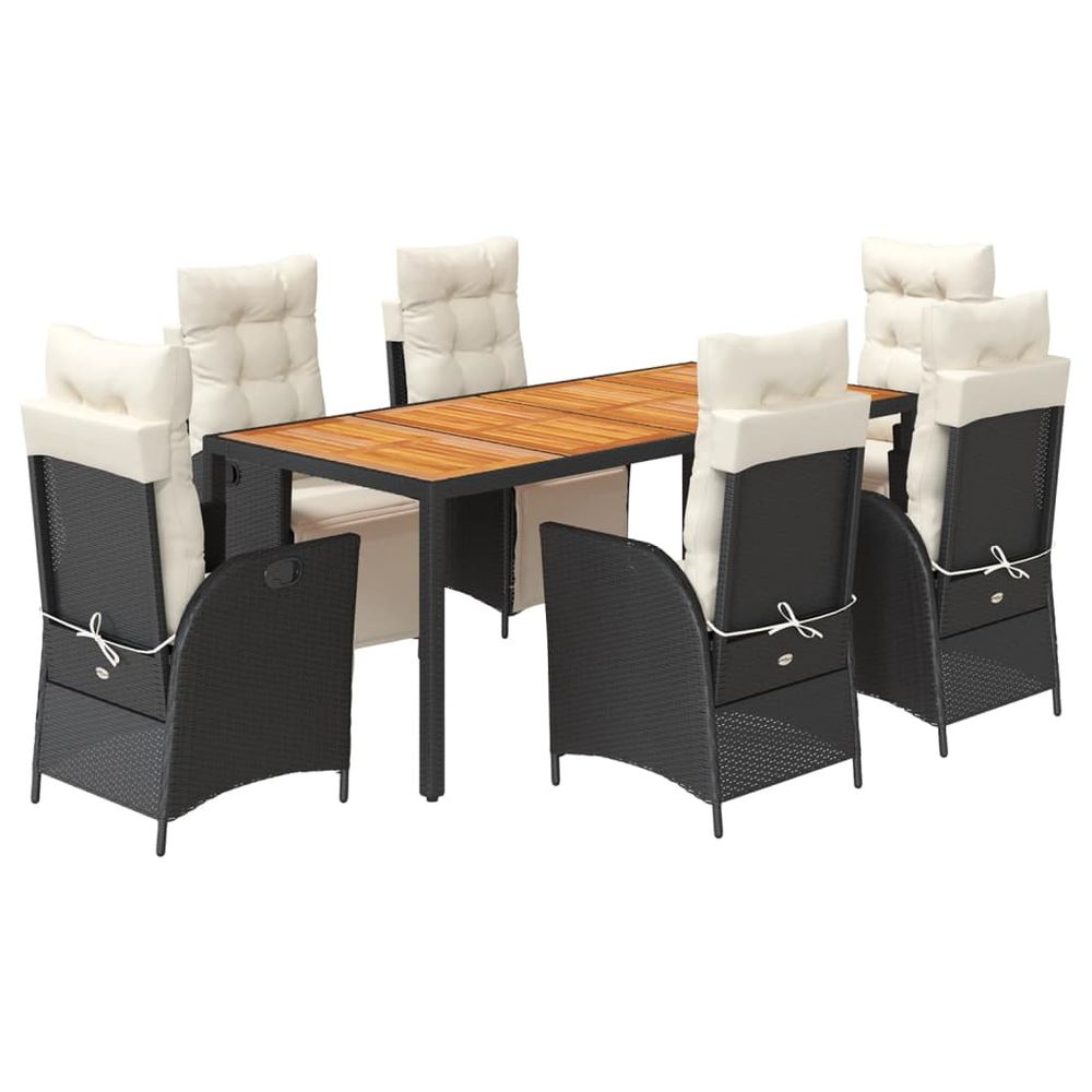 Ensemble à manger de jardin coussins 7pcs noir résine tressée