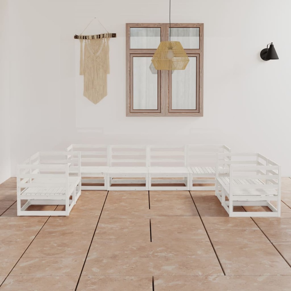 Salon de jardin 8 pcs blanc bois de pin massif