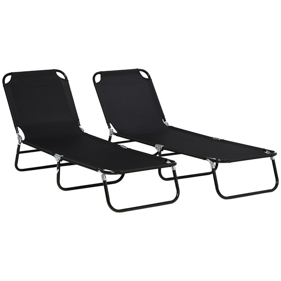 Lot de 2 chaises longues pliables, dossier réglable 5 positions, pour jardin, beige