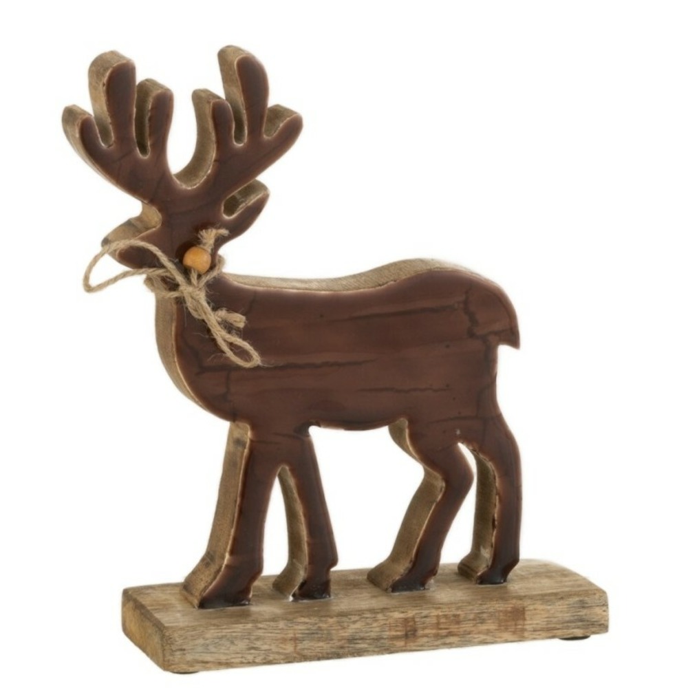 Renne sur socle en bois marron 22x17x5 cm