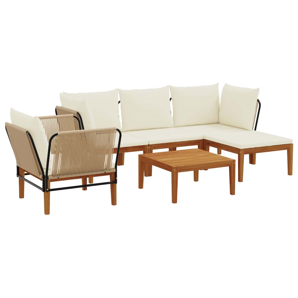 6 pc bois d'acacia massif et corde naturel