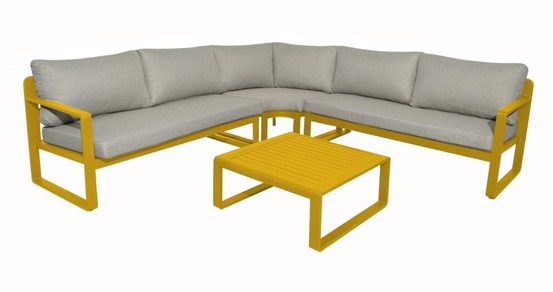 Set angle 1 canapé d'angle + 1 table basse - mojito ii - aluminium époxy - miel/gris