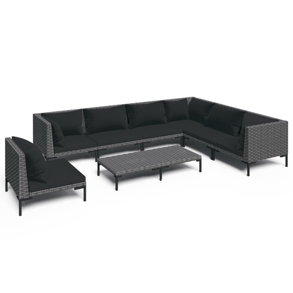 Salon de jardin 8 pcs avec coussins résine tressée gris foncé