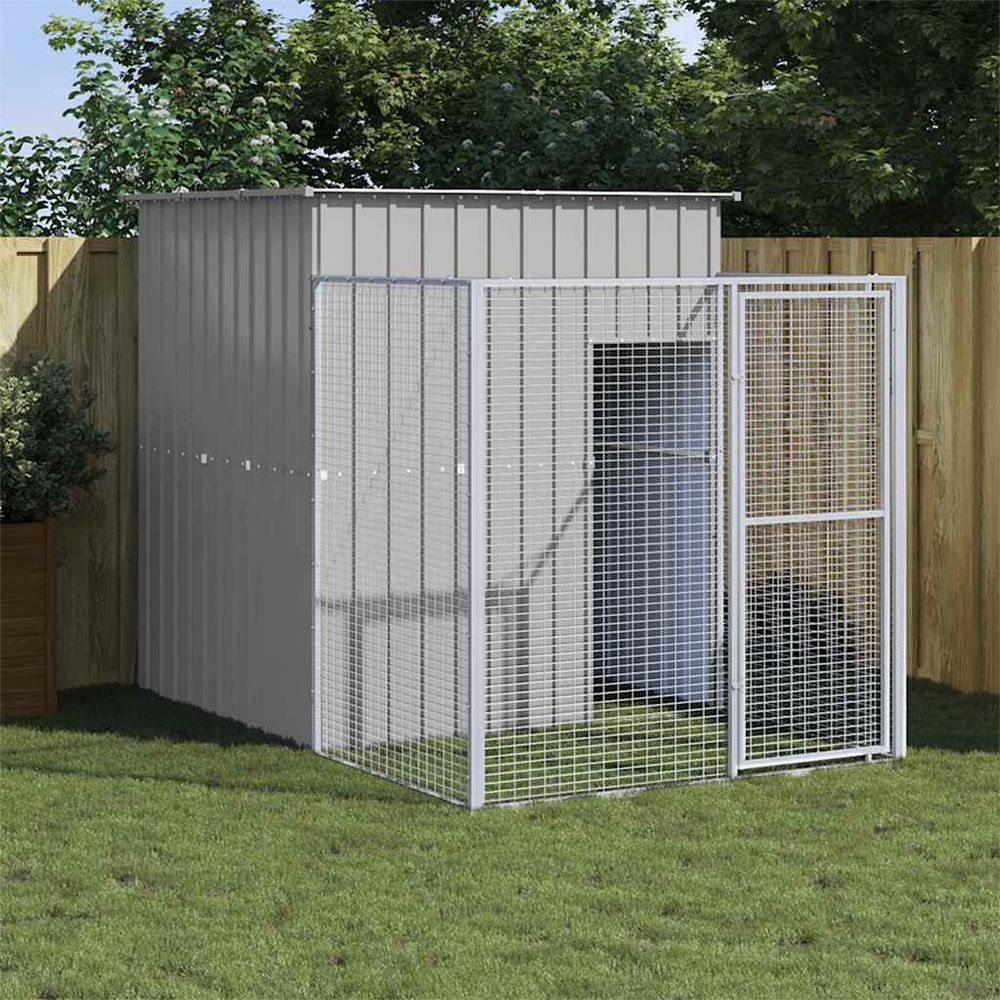 Chenil pour chien avec enclos grillagé acier galvanisé gris clair