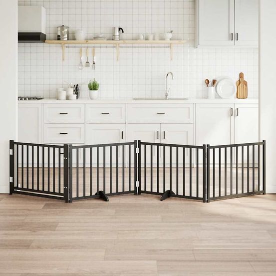 Parc pour chien modulable 4 panneaux avec porte en bois massif noir