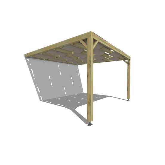 Pergola bois • 4m x 4m • adossée • sens largeur • voilage semi-transparent inclus • livraison comprise