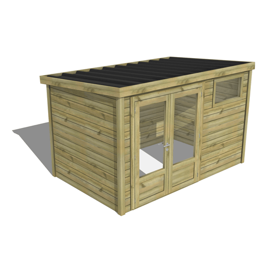 Abri de jardin bois pin traité autoclave 27mm - essentiel - 3,44x2,14m / 7m2 - bac acier - abri français