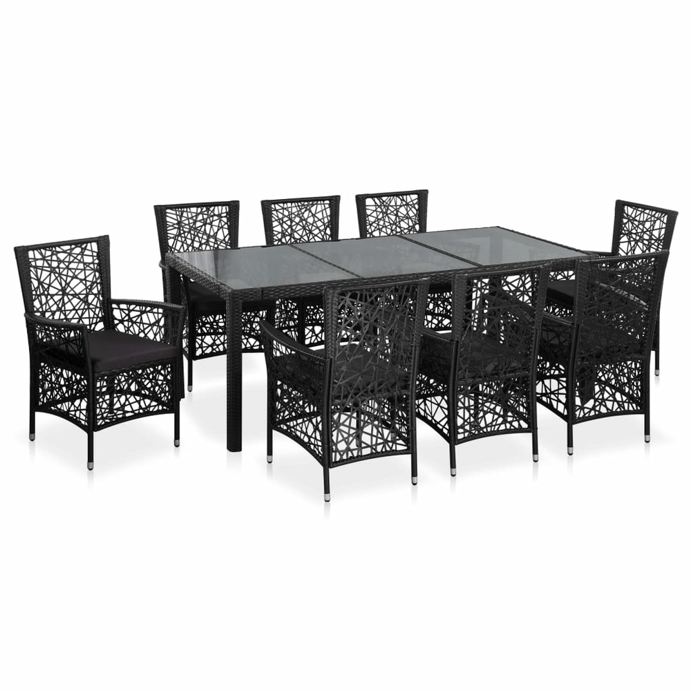 Mobilier à dîner d'extérieur 9 pièces résine tressée noir
