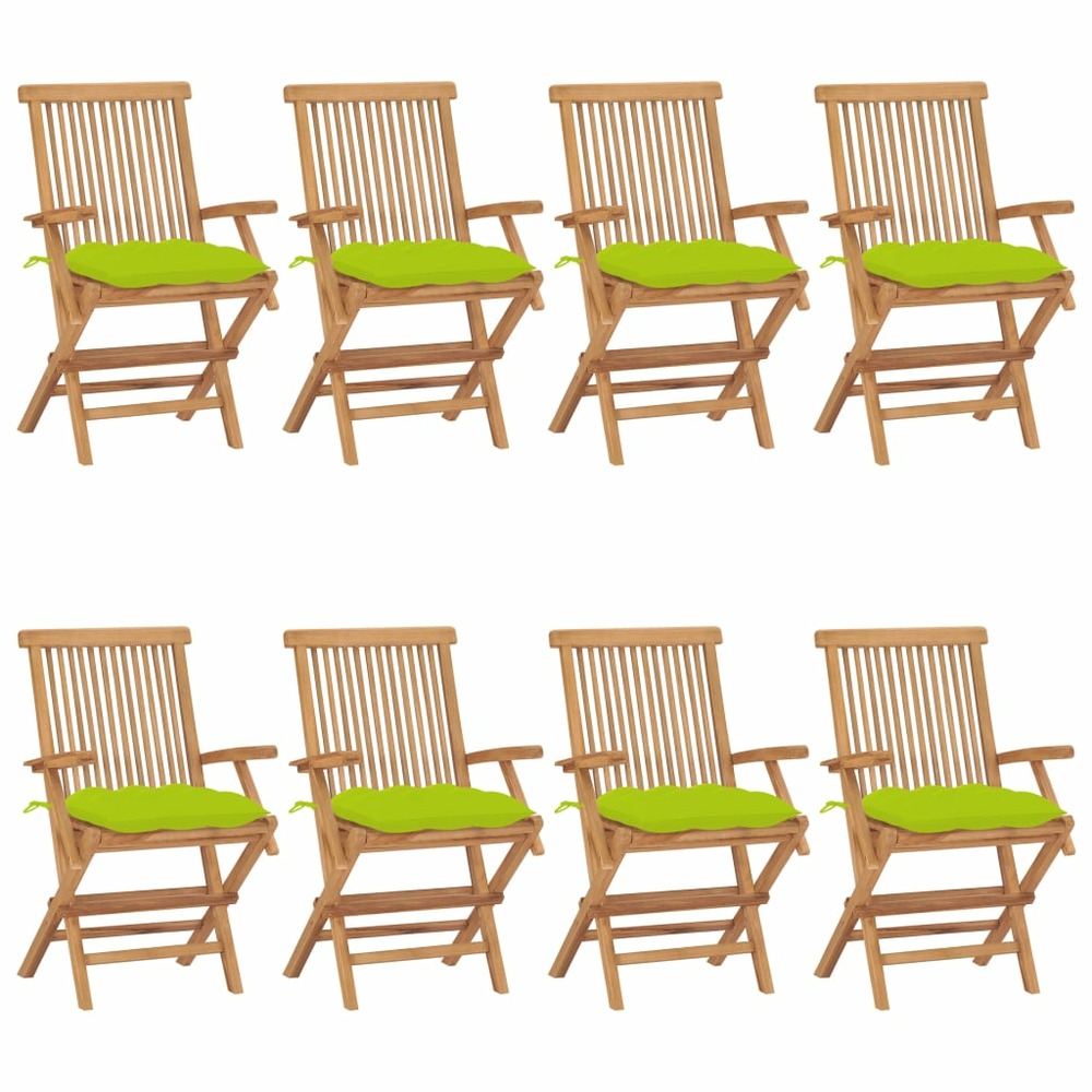 Chaises de jardin avec coussins vert vif lot de 8 teck massif