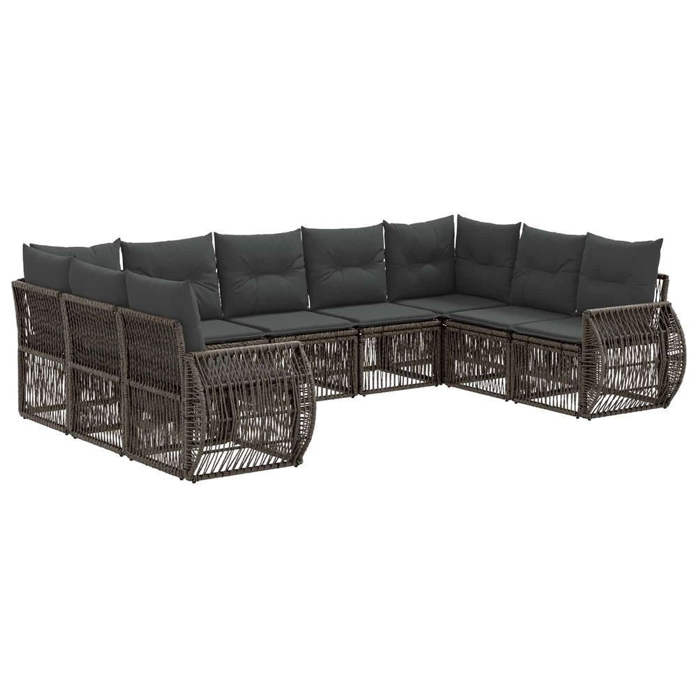 Ensemble de canapé de jardin 9 pc gris et gris foncé polyrotin