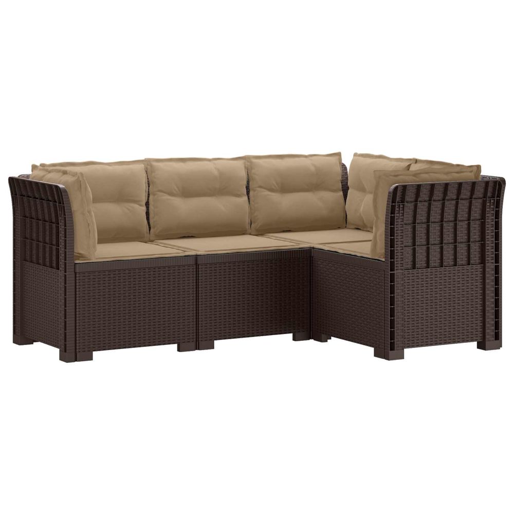 Canapé de jardin 4 places avec coussins aspect rotin pp marron