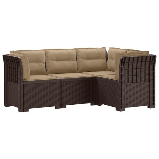 Canapé de jardin 4 places avec coussins aspect rotin pp marron