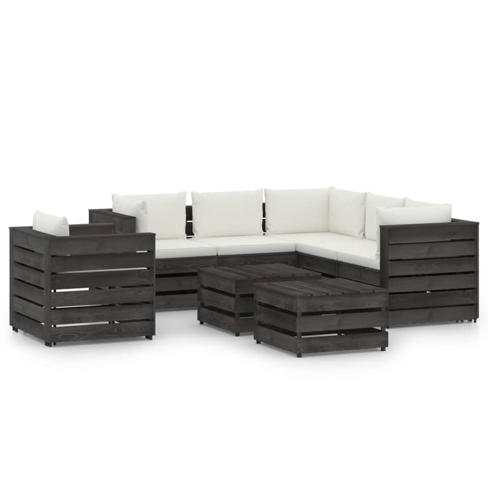 Salon de jardin meuble d'extérieur ensemble de mobilier 8 pièces avec coussins bois imprégné de gris