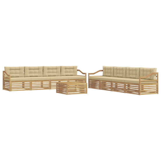 Ensemble de canapés d'extérieur 9 pcs blanc et beige polyester