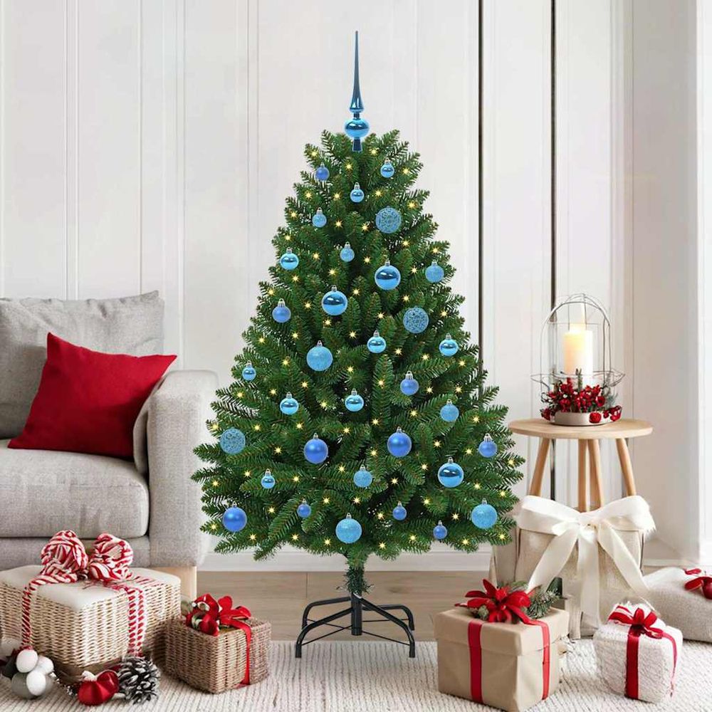 Sapin artificiel 150 cm prêt à décorer pour salon et jardin, led et boules incluses