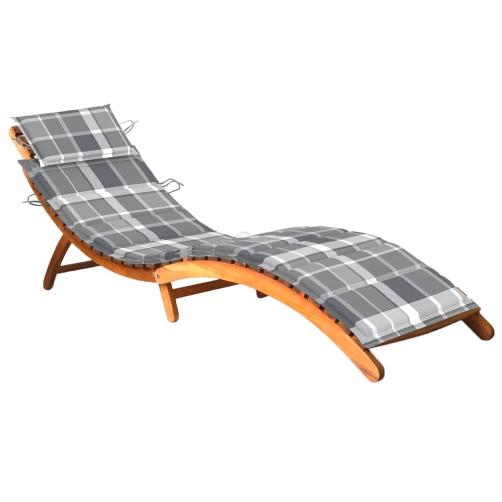Transat chaise longue bain de soleil lit de jardin terrasse meuble d'extérieur avec coussin bois d'acacia solide