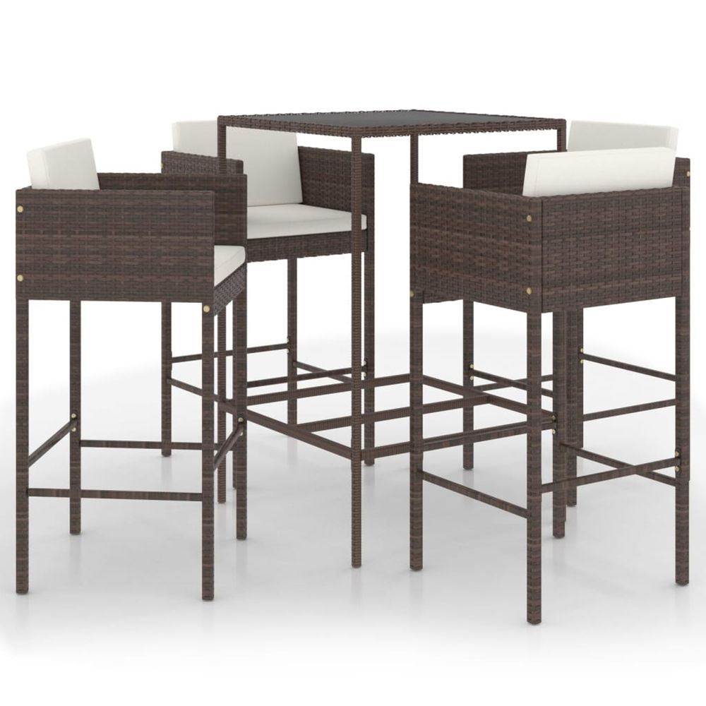 Ensemble bar de jardin 5 pcs et coussins résine tressée marron