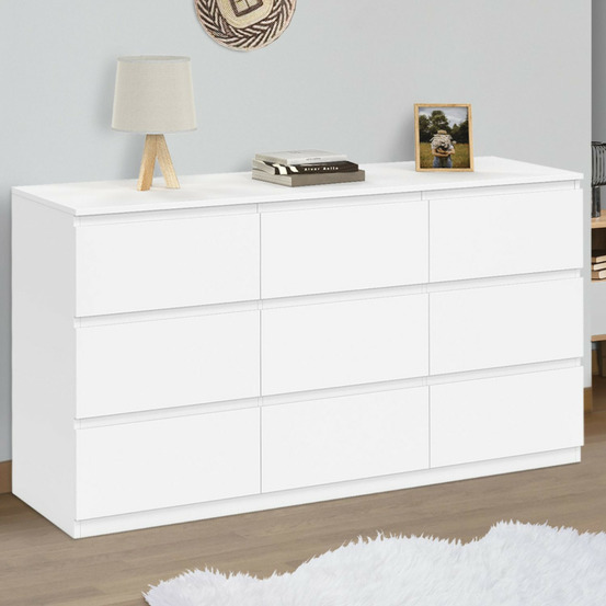 Commode 9 tiroirs tomi xxl 136 cm bois blanc