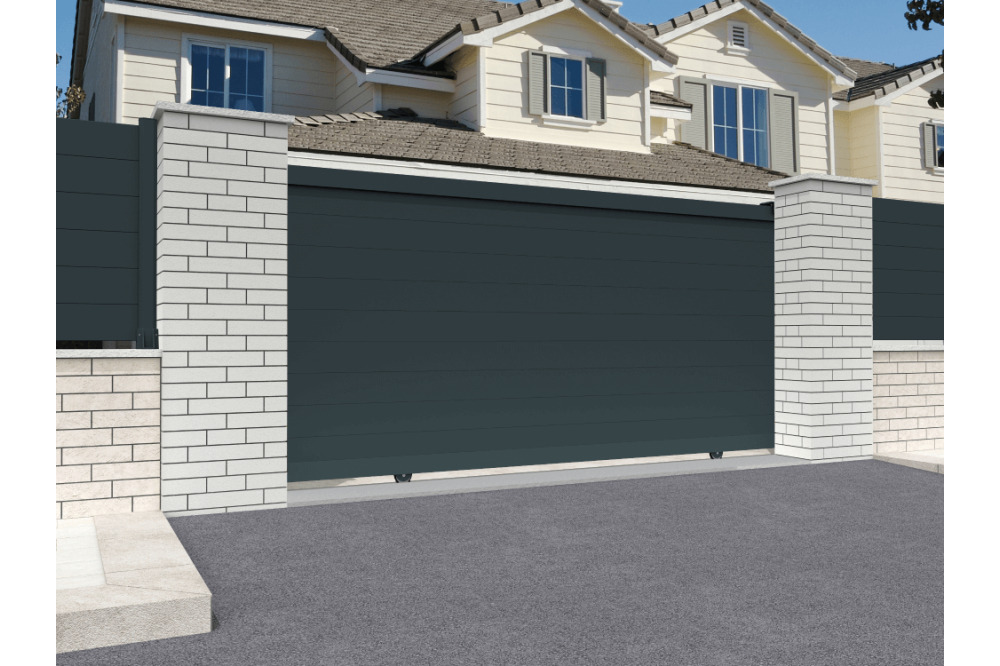 Portail coulissant plein gris anthracite l 3000 x h 1843 mm motorisé