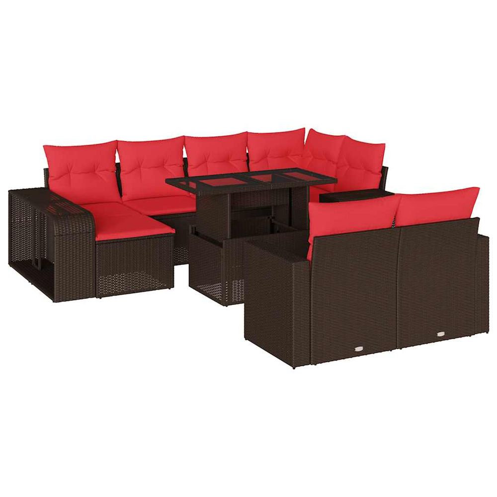 Ensemble de canapé de jardin 11 pcs avec coussins marron