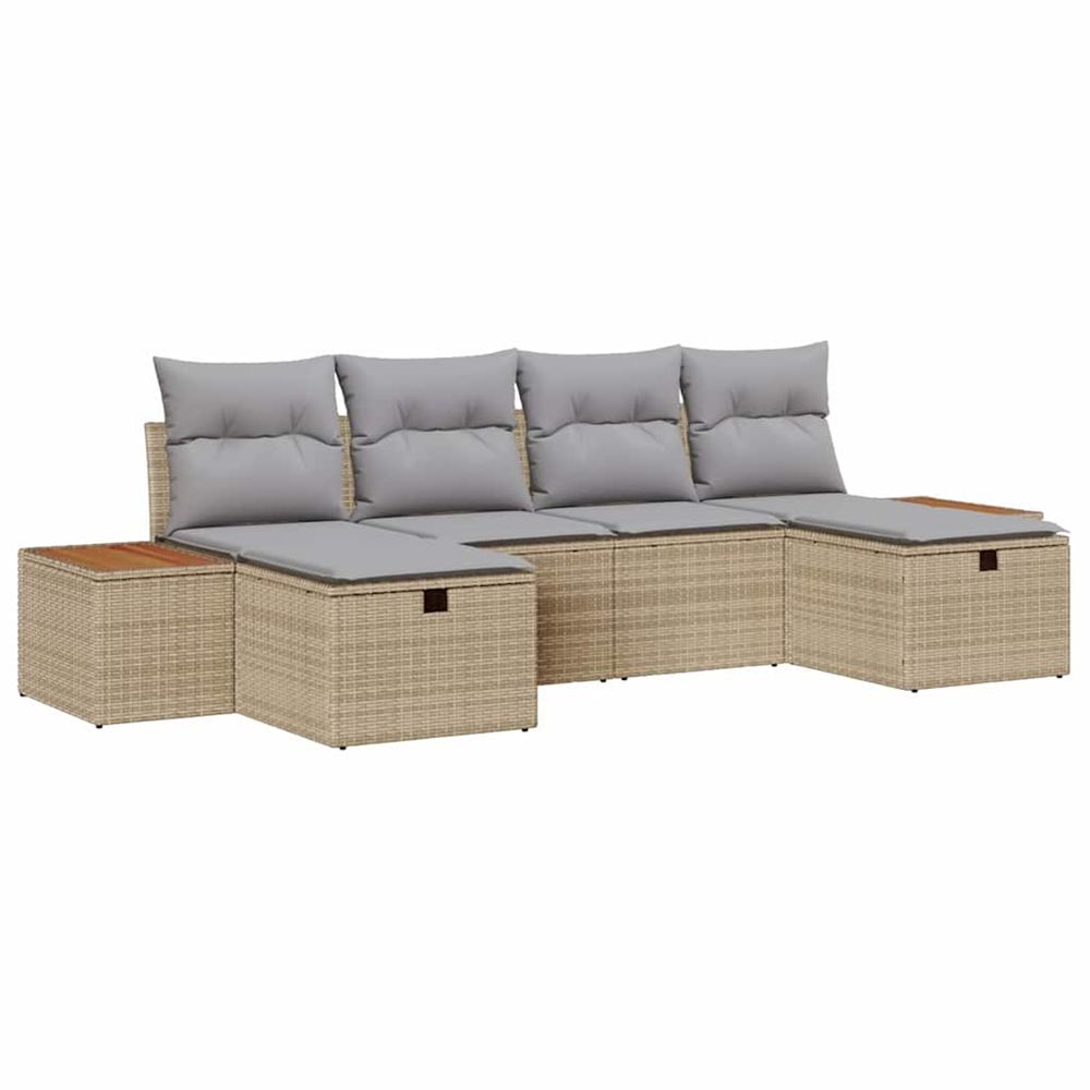 Ensemble de canapé de jardin 6 pc beige polyrotin