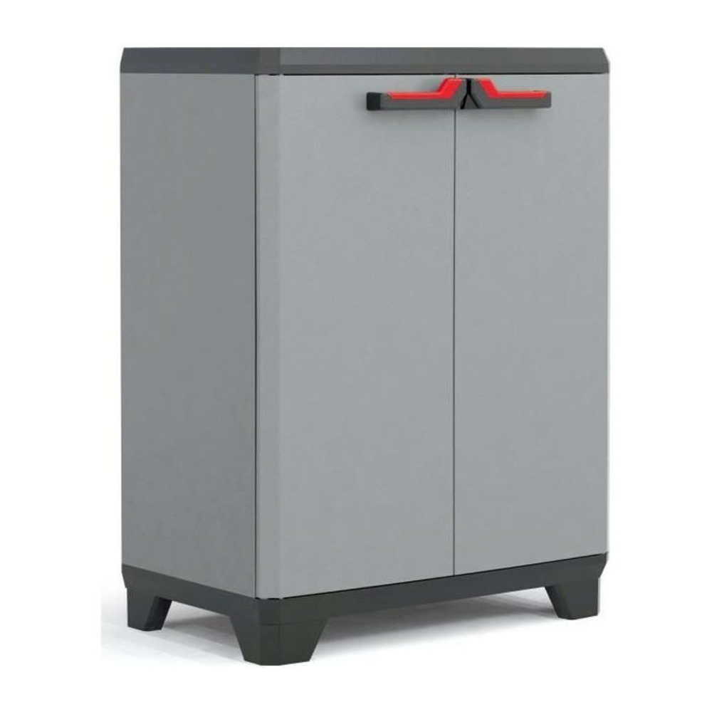 Keter | armoire basse stilo, gris / noir / rouge, 68 x 39 x 90 cm