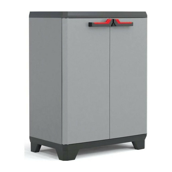 Keter | armoire basse stilo, gris / noir / rouge, 68 x 39 x 90 cm