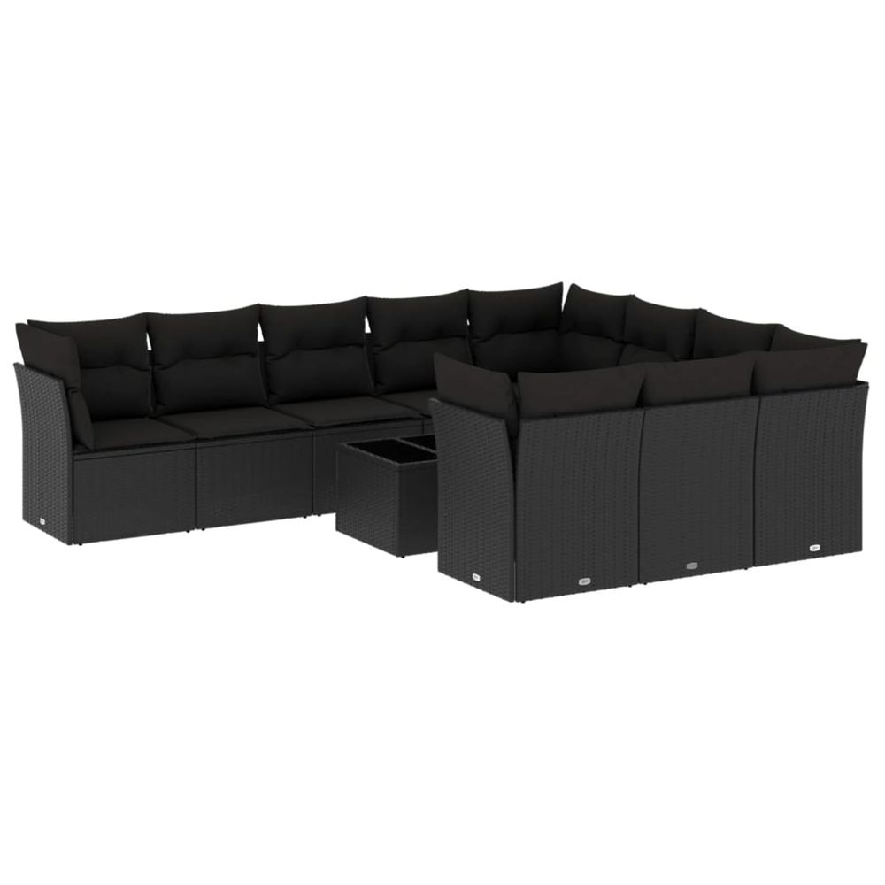 Salon de jardin 11 pcs avec coussins noir résine tressée