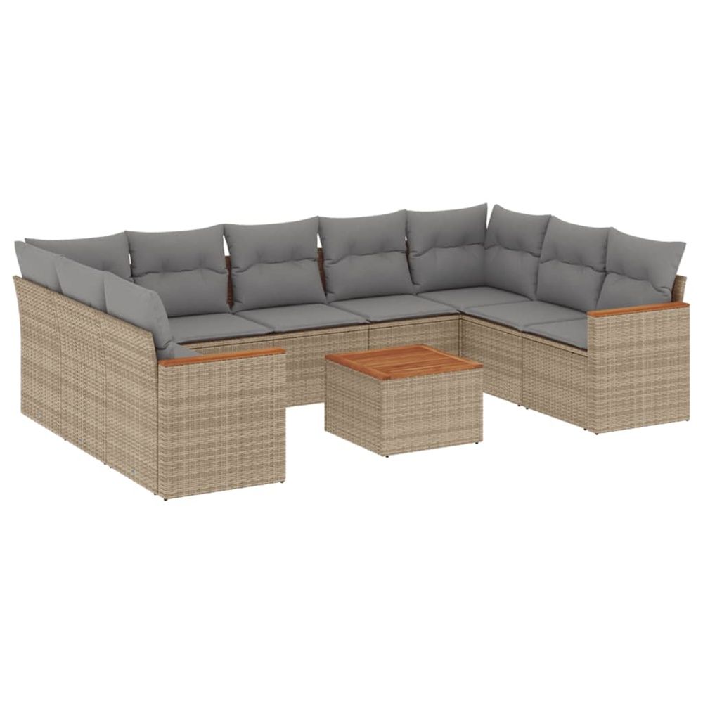 Salon de jardin et coussins 10 pcs mélange beige résine tressée